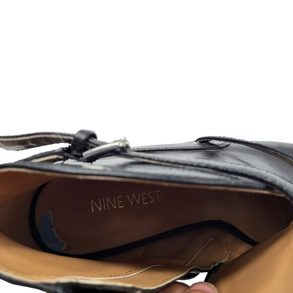 Nine West Gaige Open Toe Black Leather Heeled Bootie Women Size 7.5 Side Zip - Picture 9 of 11